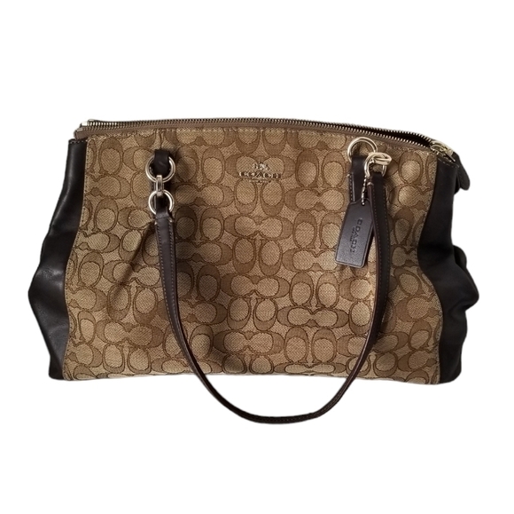 Coach Signature Canvas and Leather Brooke Carryall Purse Light Khaki/Chalk - Picture 1 of 16